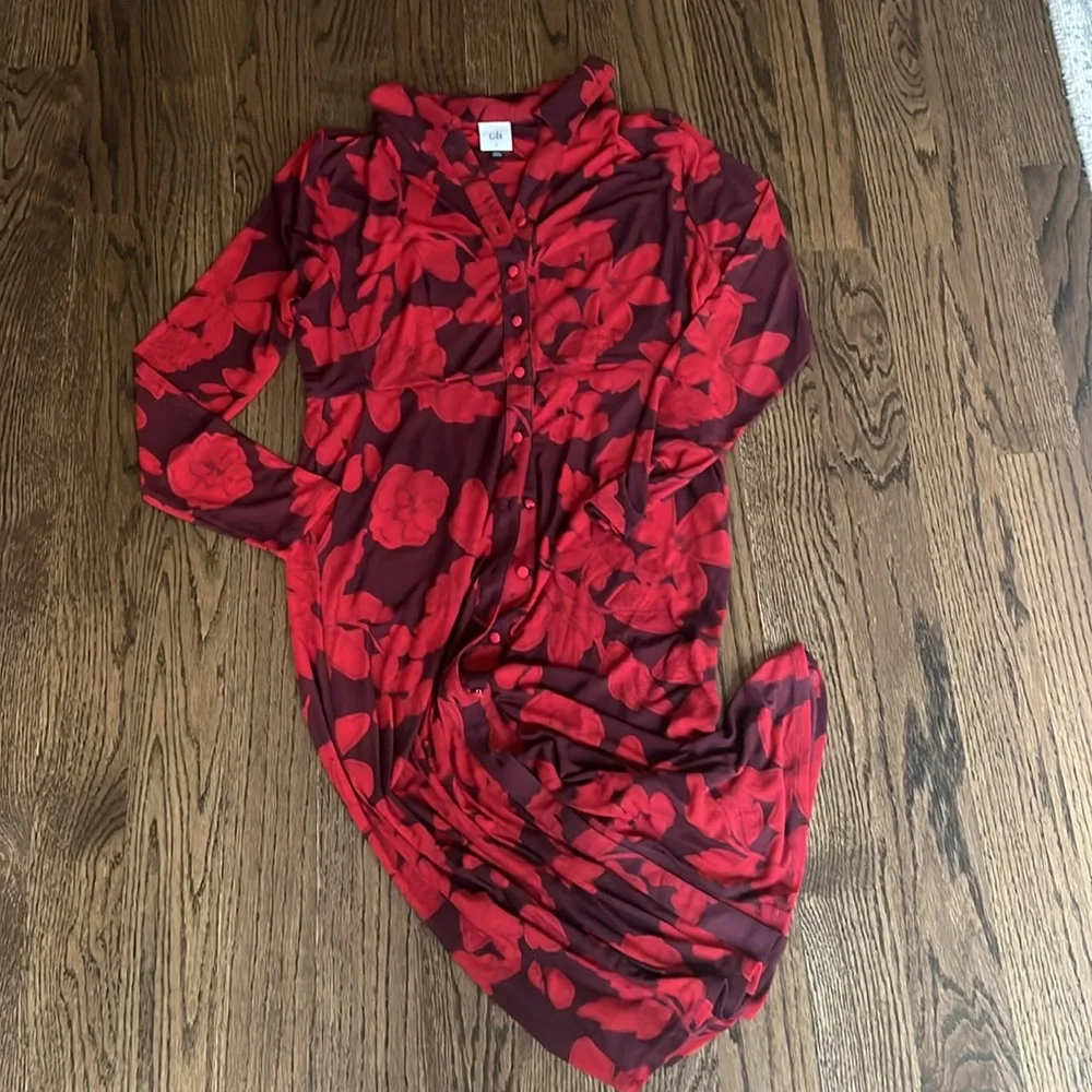 NWOT Cabi Shirt Dress size Small style #4392 red floral mesh - Picture 3 of 7